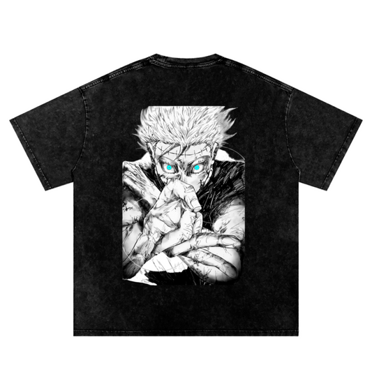 Animatixc x Cursed Technique Tee – Acid Wash Black
